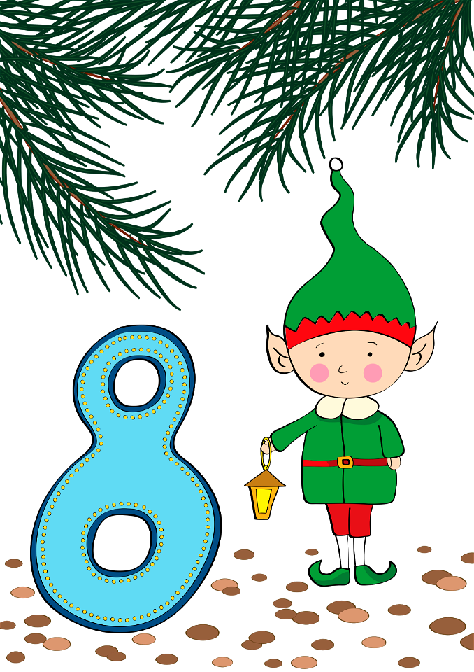 December 8 with Christmas Elf. Free illustration for personal and commercial use.