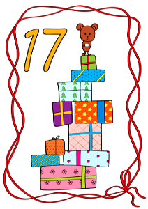 December 17 with a Mouse on Top of Christmas Presents. Free illustration for personal and commercial use.