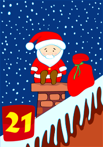 December 21 with Cute Santa Claus Sitting on Chimney. Free illustration for personal and commercial use.