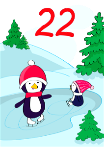 December 22 with Penguins Skating on Ice. Free illustration for personal and commercial use.