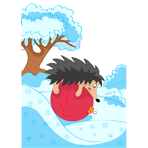 Hedgehog Rolling on Christmas Ball. Free illustration for personal and commercial use.