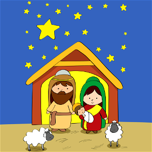 Mary and Joseph with Baby Jesus. Free illustration for personal and commercial use.