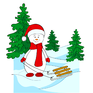 Snowman and Sled. Free illustration for personal and commercial use.