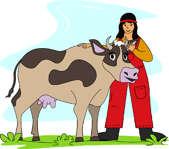 Farmer with Cow. Free illustration for personal and commercial use.