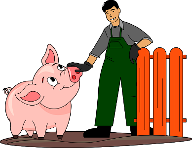 Farmer with Pig. Free illustration for personal and commercial use.