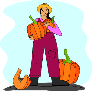 Farmer with Pumpkins. Free illustration for personal and commercial use.