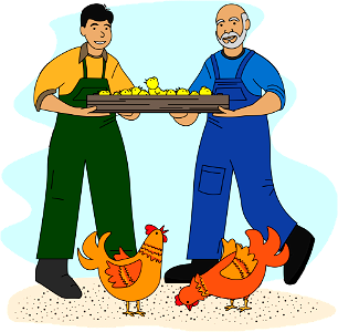 Farmers with Chickens. Free illustration for personal and commercial use.