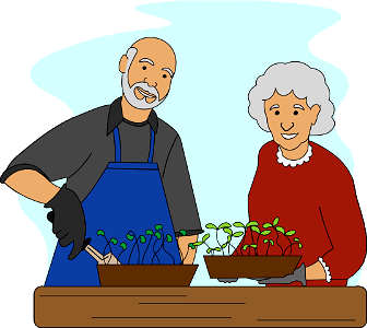Farmers with Seedlings. Free illustration for personal and commercial use.