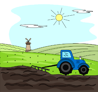 Tractor on Fields. Free illustration for personal and commercial use.