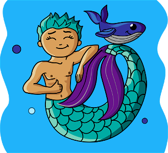 Boy Mermaid with Whale. Free illustration for personal and commercial use.