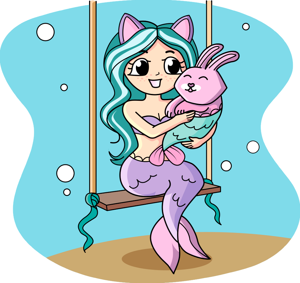 Cute Mermaid With Pink Hair Vector Illustration Stock Illustration -  Download Image Now - Mermaid, Tail, Animal Fin - iStock
