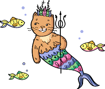 Mermaid Cat with Fishes. Free illustration for personal and commercial use.