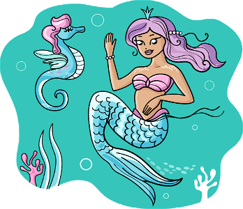 Mermaid Princess with Seahorse. Free illustration for personal and commercial use.
