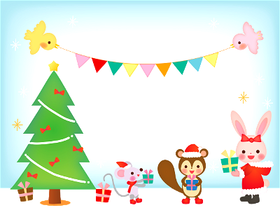 Animals and christmas tree. Free illustration for personal and commercial use.