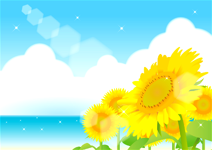 Beach with sunflowers. Free illustration for personal and commercial use.