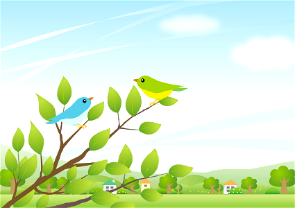 Birds on branch. Free illustration for personal and commercial use.