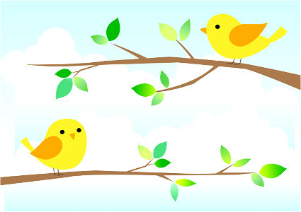 Birds on branches. Free illustration for personal and commercial use.