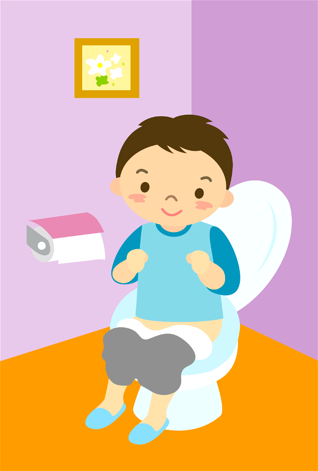 Boy in toilet. Free illustration for personal and commercial use.
