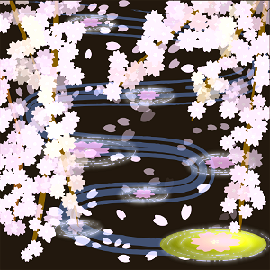 Cherry blossoms at night. Free illustration for personal and commercial use.