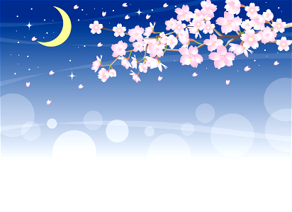Cherry branch and moon. Free illustration for personal and commercial use.