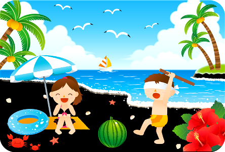 Children on beach. Free illustration for personal and commercial use.