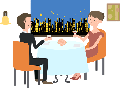 Couple dating in restaurant. Free illustration for personal and commercial use.