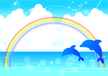 Dolphins sea rainbow. Free illustration for personal and commercial use.