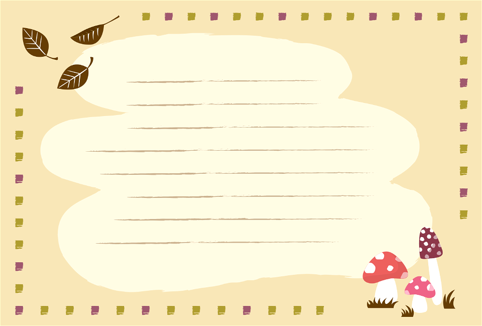 Fallen leaves mushroom message card. Free illustration for personal and commercial use.