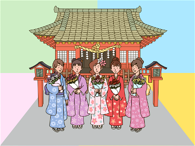 Hatsumode temple. Free illustration for personal and commercial use.