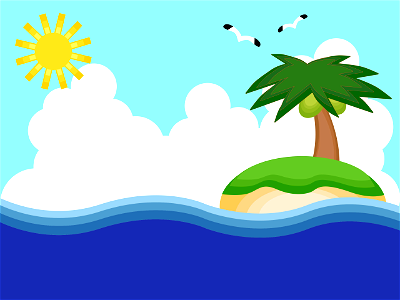 Island sea sun. Free illustration for personal and commercial use.