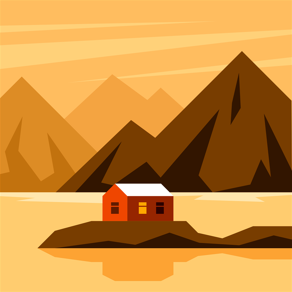 Lake mountain hut. Free illustration for personal and commercial use.