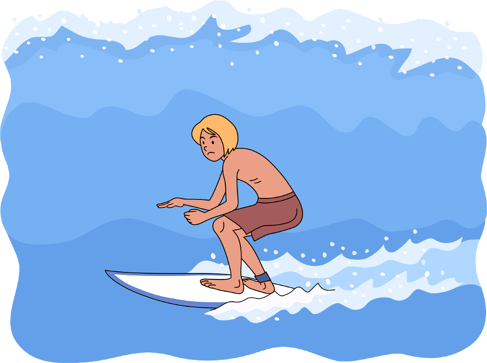 Man boy surfing surfer. Free illustration for personal and commercial use.