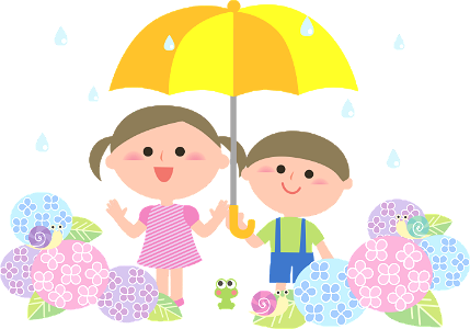 Rain children umbrella hydrangea. Free illustration for personal and commercial use.