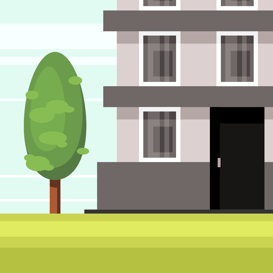 Residential building entrance. Free illustration for personal and commercial use.