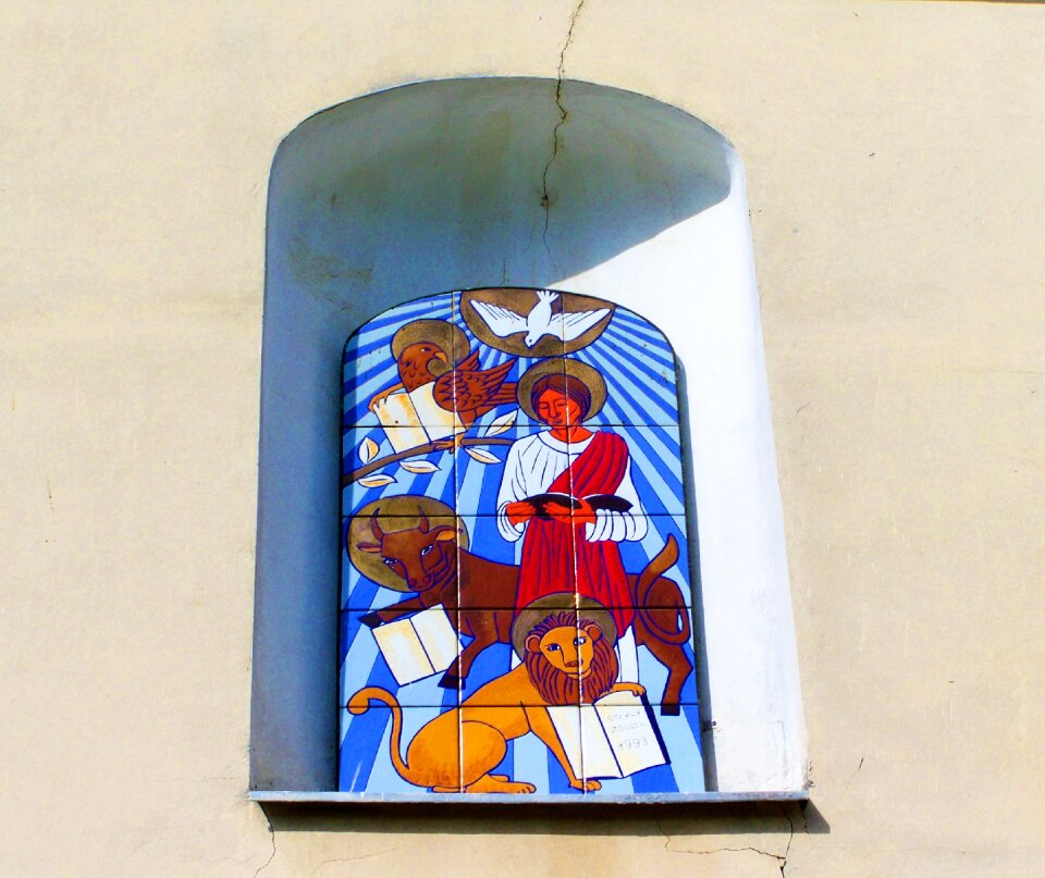 Tile mosaic church window seat ikon