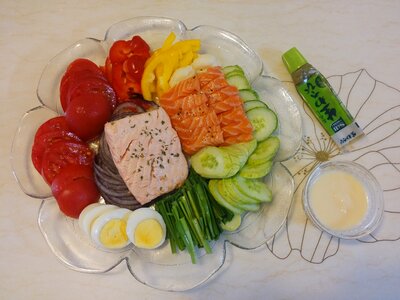 Salmon salad midnight snack photo