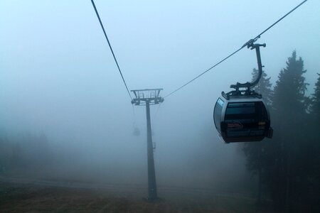 Cableway fog mountains photo