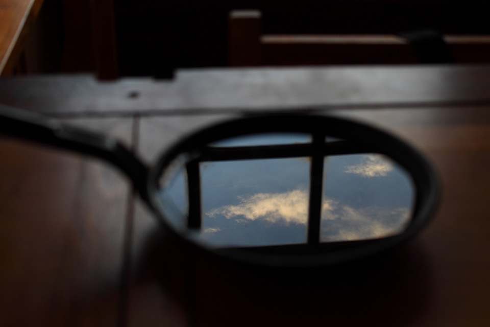 Blue sky kitchen reflection