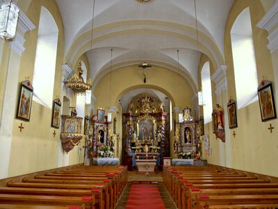 Church interior aisle photo