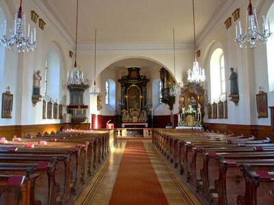 Church interior aisle
