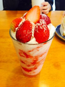 Cafe strawberry yoghurt photo
