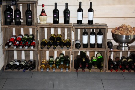 Shelf wine bottles photo