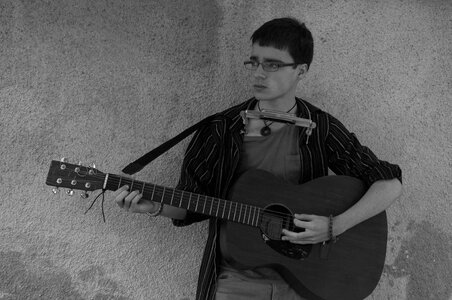 Self-portrait guitar black and white photo