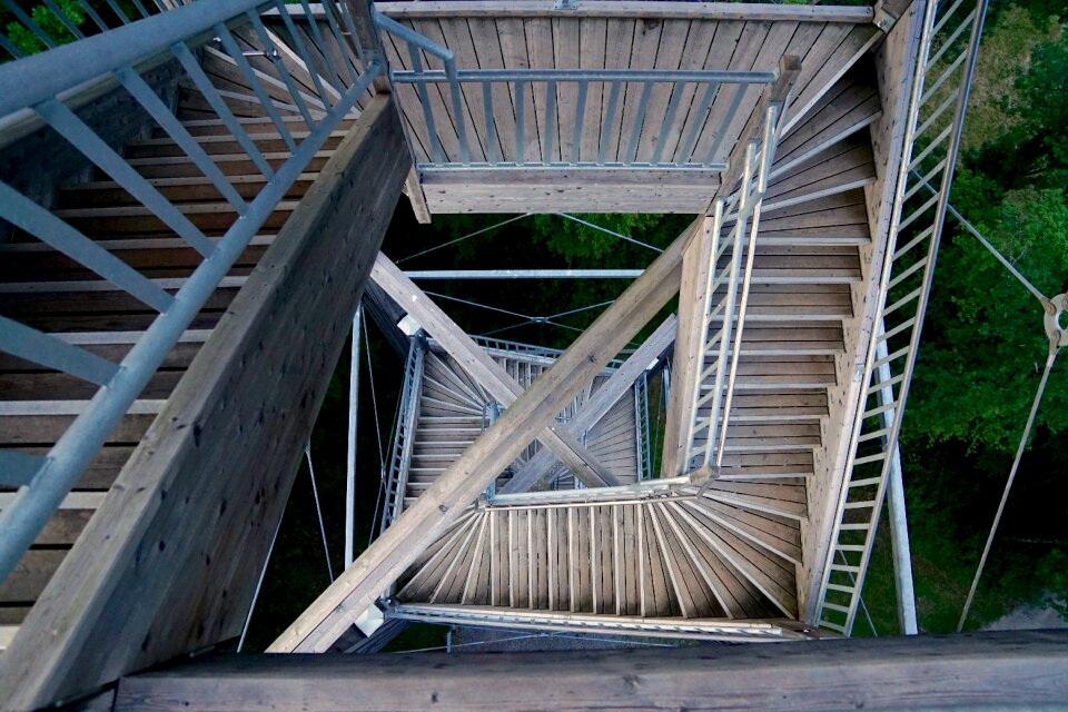 Stair step wooden construction railing
