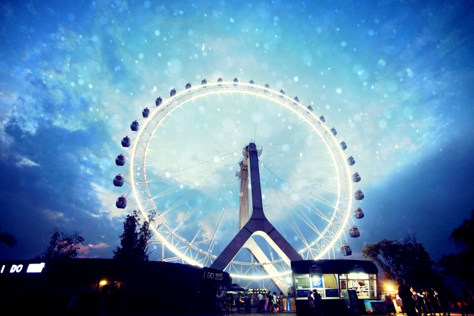 The ferris wheel beautiful blue