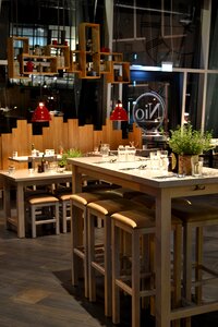 High table wood seating area