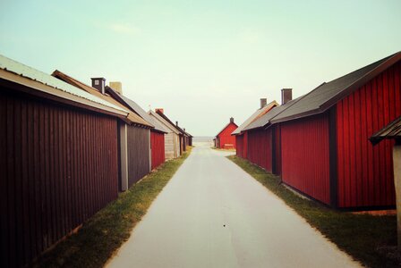 Red house single-family homes road photo