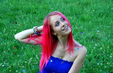 Pink hair confetti smile