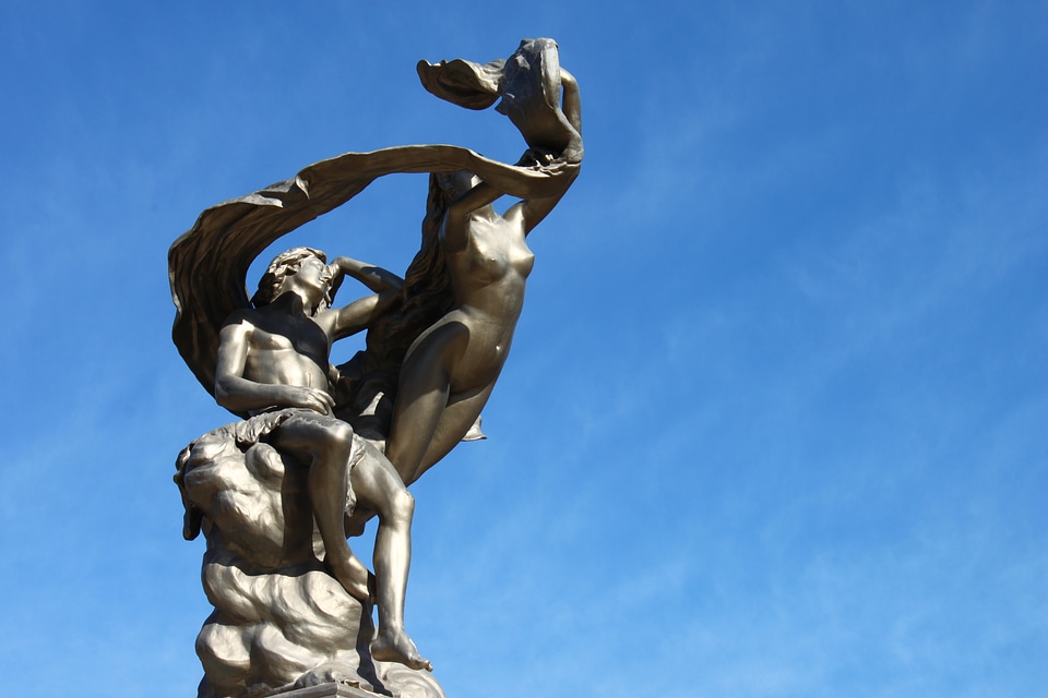Man and woman metal sky