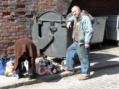 Homeless trash container photo